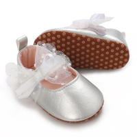 Zapatos De Princesa Plateada Para Bebés Recién Nacidos 0-18M Casual Con Lazo Antideslizante Suela De Tela Bajo El Tobillo PU Decoración De Cinta Para Niñas - details 3