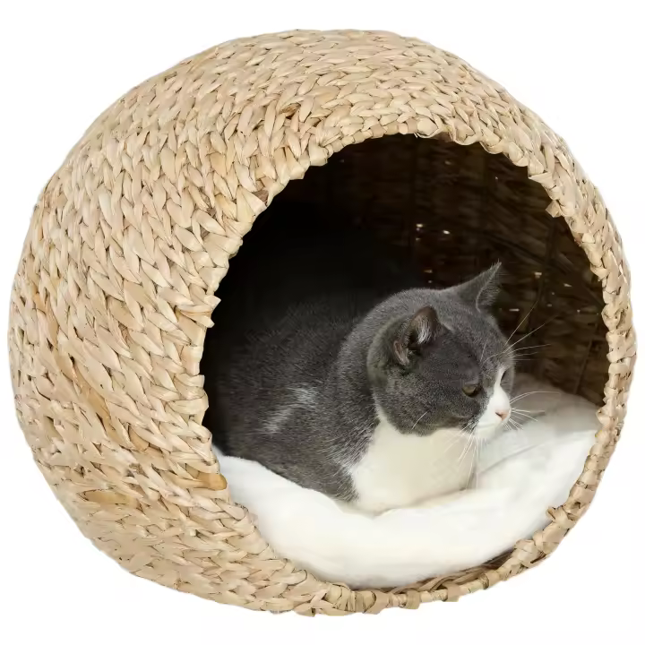 PawHut Cama para gatos, casa para gatos, con cojín suave, interior espacioso, cola de gato, 45 x 41 x 37 cm, marrón - 1