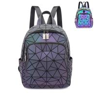 Mochila De Moda Para Mujer Luminosa Y Holográfica De PVC Geométrica Bolsa Escolar Para Adolescentes Viaje Correa Mochila Feminina - details 4
