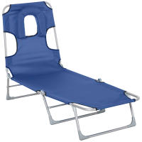 Outsunny Tumbona Reclinable y Plegable de Jardín con Orificio de Lectura Reposacabezas y Respaldo Ajustable en 5 Niveles para Playa 182x56x24,5 cm - details 0