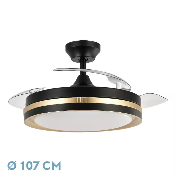Ventilador Dc Viper Negr/oro 72w 3aspas 107d 7200lm 6vel 3000k,4500k,6000k, Remoto+temporizador+memoria Fabrilamp - 1
