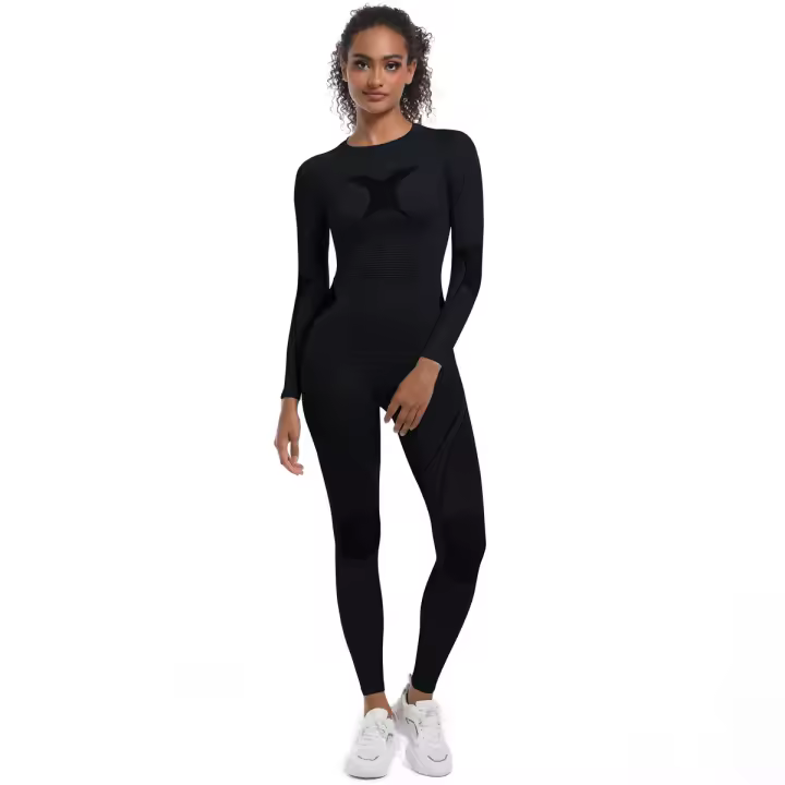 Conjunto de mallas de gimnasio de secado rápido, ropa de esquí de punto sin costuras para otoño e invierno, ropa y pantalones de secado rápido para correr, deportes y ciclismo - 1