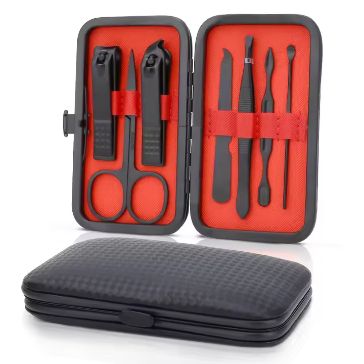 Juego de manicura para regalo de papá: juego de cuidado de uñas de acero inoxidable, herramienta profesional 7 en 1 para cortar uñas encarnadas (negro) - 1