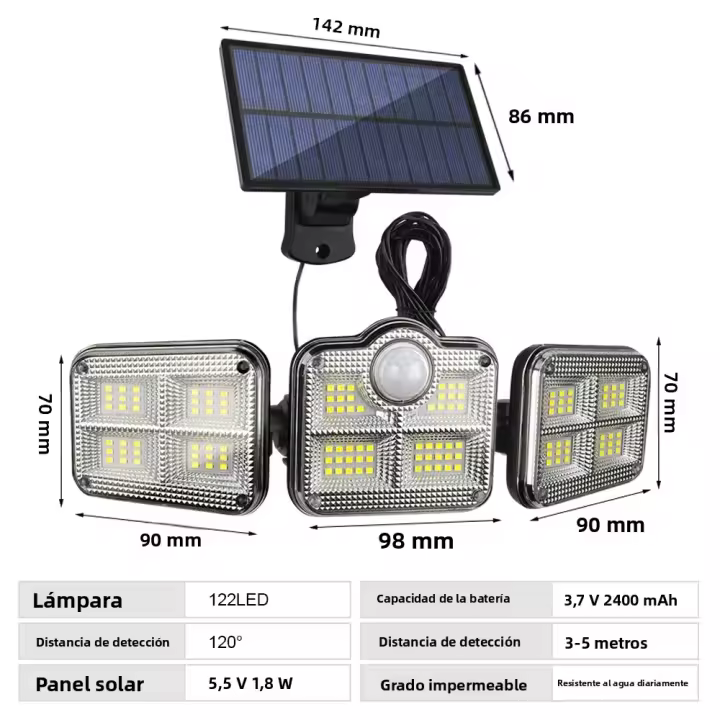 Luces Solares Exteriores Con Sensor De Movimiento 4 Cabezas Luz De Pared Remota Impermeable Para Iluminación De Callejeras Patio Jardín Garage - 1