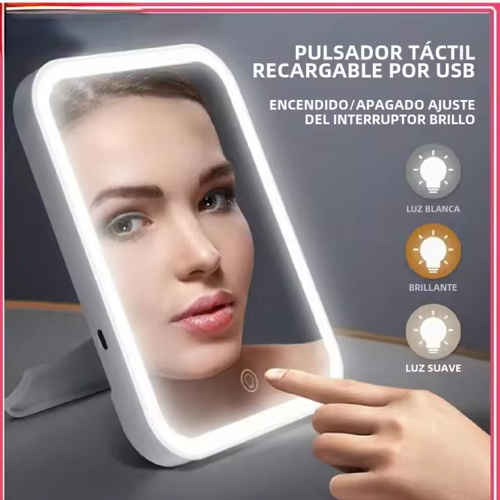 Espejo De Maquillaje LED Con Ajuste De Brillo Y Giratorio Incluye Almacenamiento Y Cargador USB Para Tu Rutina De Belleza - 1