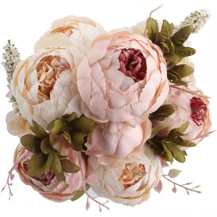 Flores falsas, peonías artificiales vintage de seda, decoración para bodas y hogares, paquete de 1 (rosa claro) - 1
