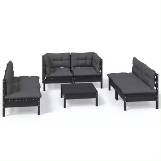 VIDAXL juego de muebles para jardín fabricado en madera y tela de 7 piezas color negro y gris oscuro - 1