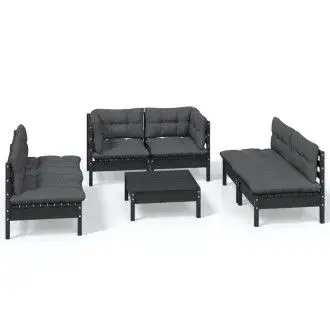 VIDAXL juego de muebles para jardín fabricado en madera y tela de 7 piezas color negro y gris oscuro - 1