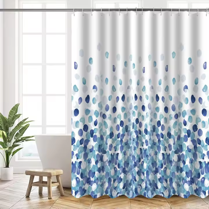 Cortina de Ducha, Cortinas de Baño Poliester Lavable, Cortina Ducha 180x180 cm, Cortina Bañera Secado Rápido con 12 x Ganchos, Patrón de Burbujas Azul - 1