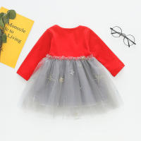 Vestido De Fiesta De Princesa Para Niñas Con Mangas Largas Y Encaje De Lentejuelas Para Primavera Y Otoño Vestido De Cumpleaños Con Lazo Y Tejido Spliced - details 4