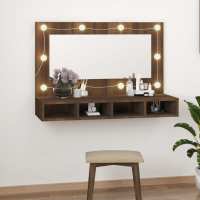 vidaXL Mueble con espejo y LED color 90x31,5x62 cm en color Roble ahumado/Madera antigua/Blanco brillante y más | almacenamiento funcional diseño moderno para baño dormitorio sala - details 3