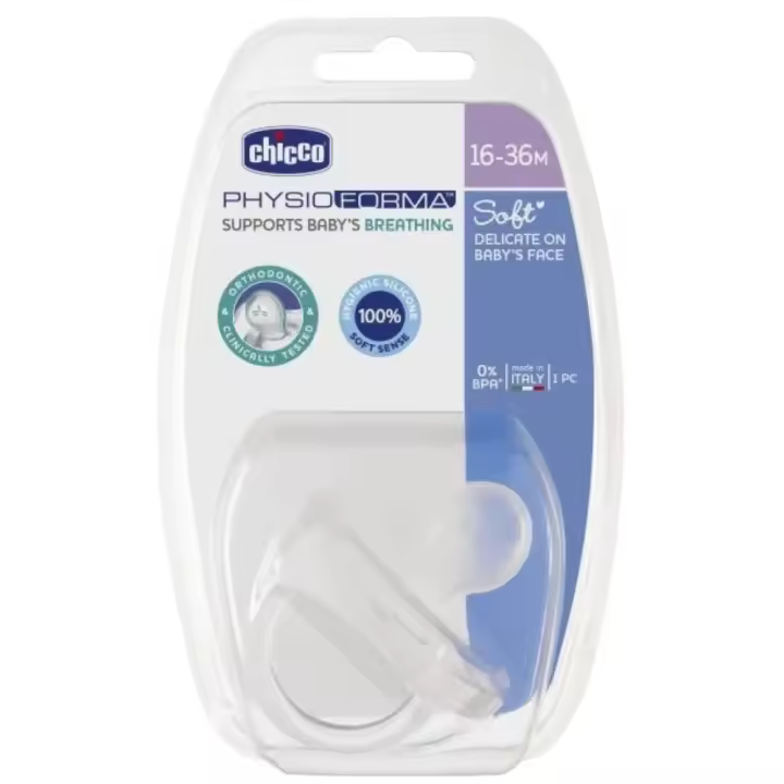 CHICCO : Chupete de Silicona - Edad entre 16 y 36 meses - Silicona Transparente - Chicco Physio Soft - Producto Original - 1