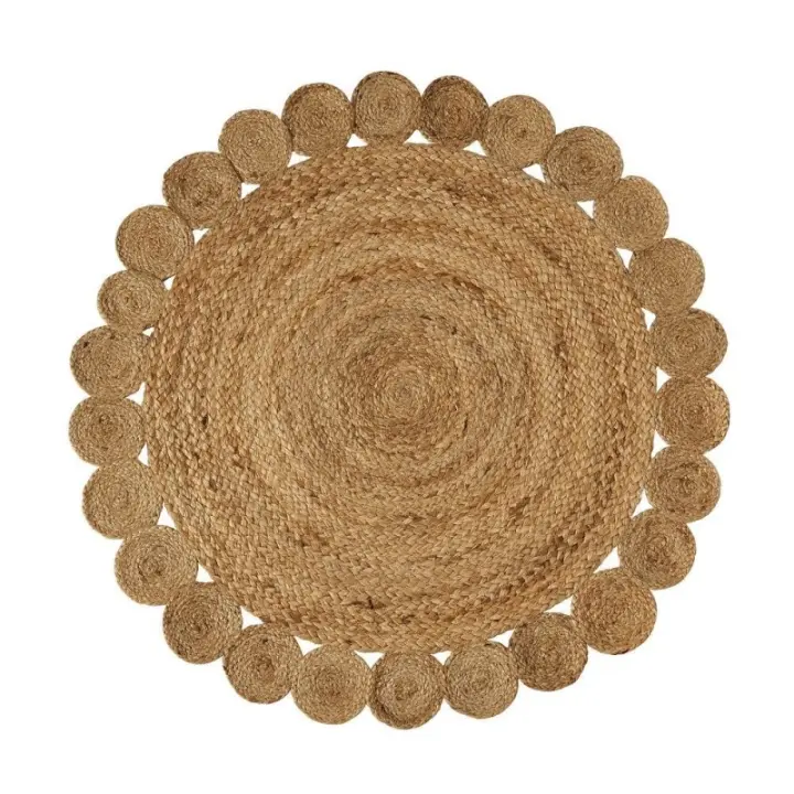 Dcasa Alfombra trenzada con círculos natural de yute de Ø 100 cm - 1