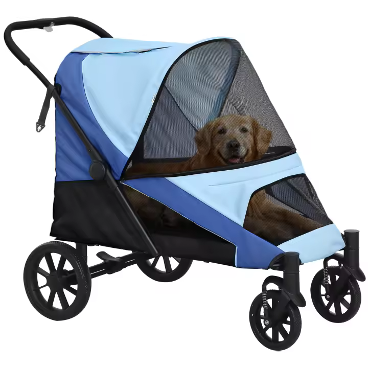 PawHut Carrito para Perros Plegable 3 en 1 Cochecito para Mascotas Carrito para Perros Miniatura con Cesta de Almacenaje Ventana de Malla Portavasos y 2 Ruedas Universales 76x50x102 cm - 1