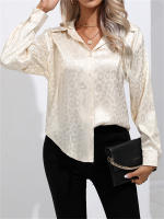 Camisa De Satén Para Mujer Con Cuello Band-collar Y Botones Manga Larga Leopardo Elegante Blusa Casual De Edad Media - details 15