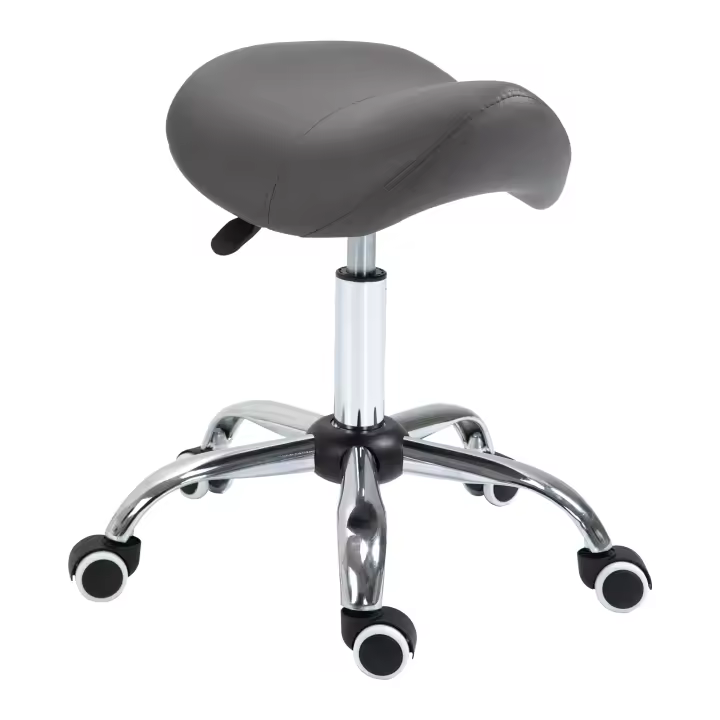 HOMCOM Taburete tipo sillín, taburete de trabajo, silla giratoria, taburete con ruedas, taburete cosmético, acolchado, regulable en altura (gris) - 1