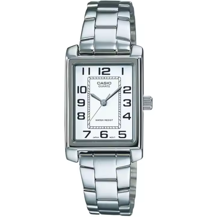 Reloj Casio Mujer Acero Retro Rectangular Blanco Números LTP-1234PD-7BEG - 1