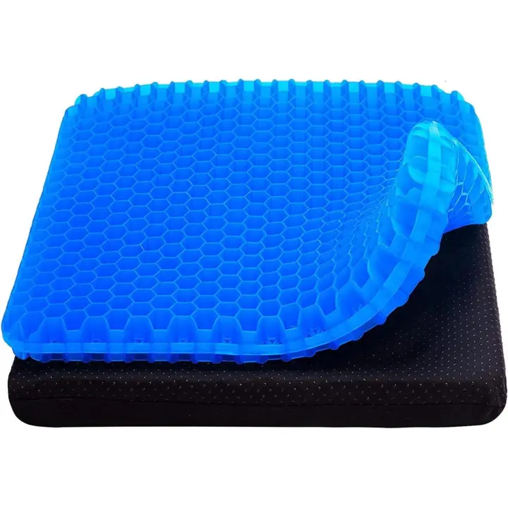 Cojín grande de gel para asiento, diseño de panal de abeja, cojín de gel doble grueso con alivio de la presión del dolor del coxis en la espalda, para coche, oficina, hogar, silla de ruedas y silla - 1