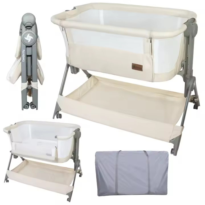 Twinly - Cuna Colecho bebé Minicuna Viaje portátil, fácil Plegado Compacto Altura Ajustable 5 Posiciones, Nacimiento 0+ hasta 6 Meses Comfortly – Bolsa Transporte, colchón, Cesta, sin Montaje - 1