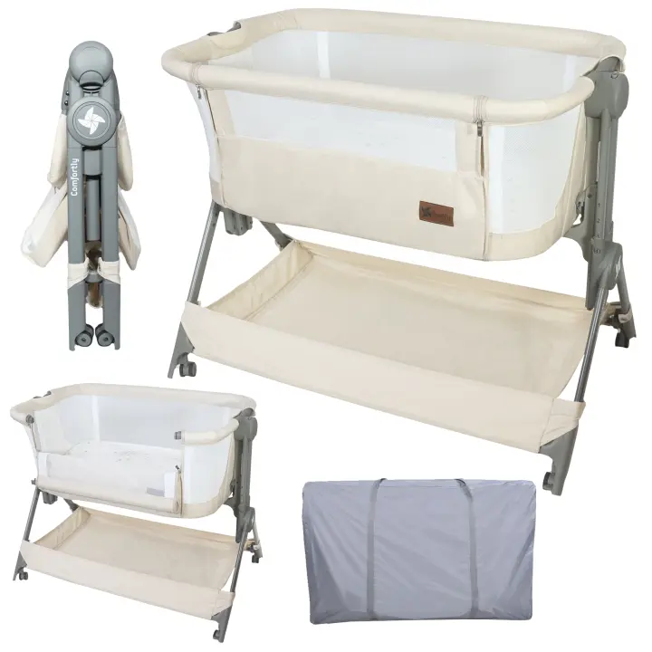 Twinly - Cuna Colecho bebé Minicuna Viaje portátil, fácil Plegado Compacto Altura Ajustable 5 Posiciones, Nacimiento 0+ hasta 6 Meses Comfortly – Bolsa Transporte, colchón, Cesta, sin Montaje - 1