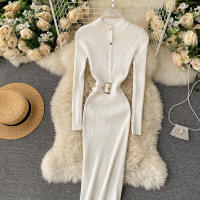 Vestido REALEFT De Punto Para Mujer Con Cuello Alto Y Mangas Largas Estampado Sólido Estilo Casual Vestido De Abrazo Largo Hasta La Rodilla Para Otoño E Invierno - details 39