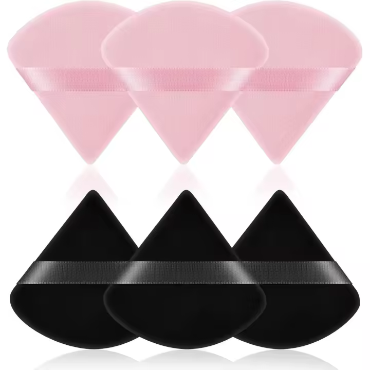 6 pinceles triangulares para Poos, base y rubor (3 Negros + 3 Rosas) - 1