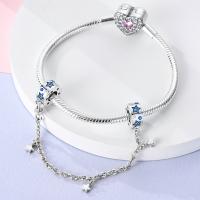 Cadena De Seguridad De Plata Esterlina 925 Estrella Luna Corazón Bordeado Con Clip De Silicona Para Pulsera Original Joyería DIY Regalo - details 6