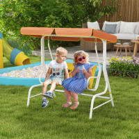 Outsunny Balancín de Jardín Exterior Columpio de Jardín Infantil de 2 Plazas con Patrón de León Toldo Ajustable en Ángulo Carga 60 kg 110x70x110 cm Amarillo - details 1