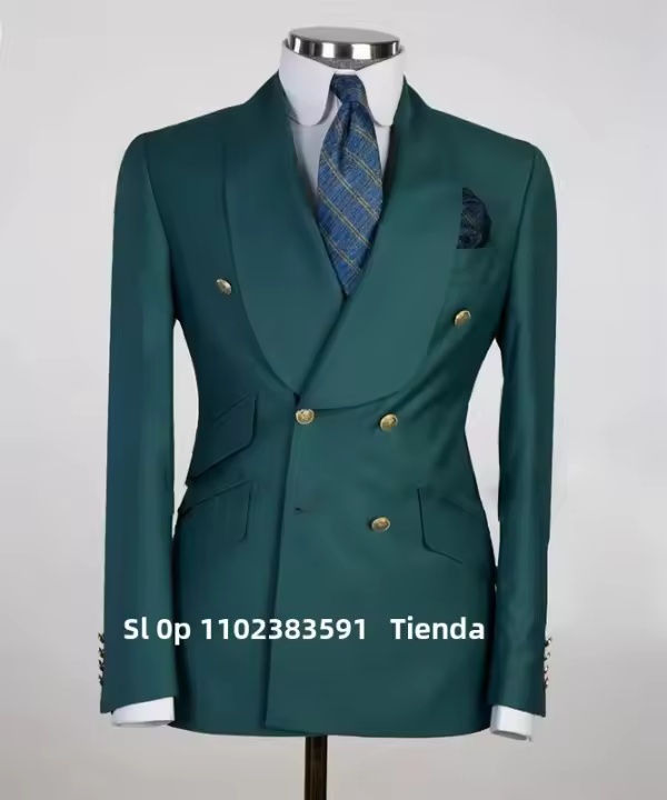 Traje De Novio Para Hombres Con Chaqueta Slim Fit Y Pecho Ancho Botones Dorados Hecho a Medida Tuxedo Formal De Algodón Para Todas Las Estaciones - 1