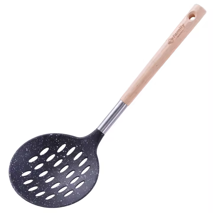 Family - Utensilios de Cocina de Madera y Nailon, Espátula Ranurada, Cucharón, Cuchara para Espagueti, Espumadera,  Cazo de Servir - 1