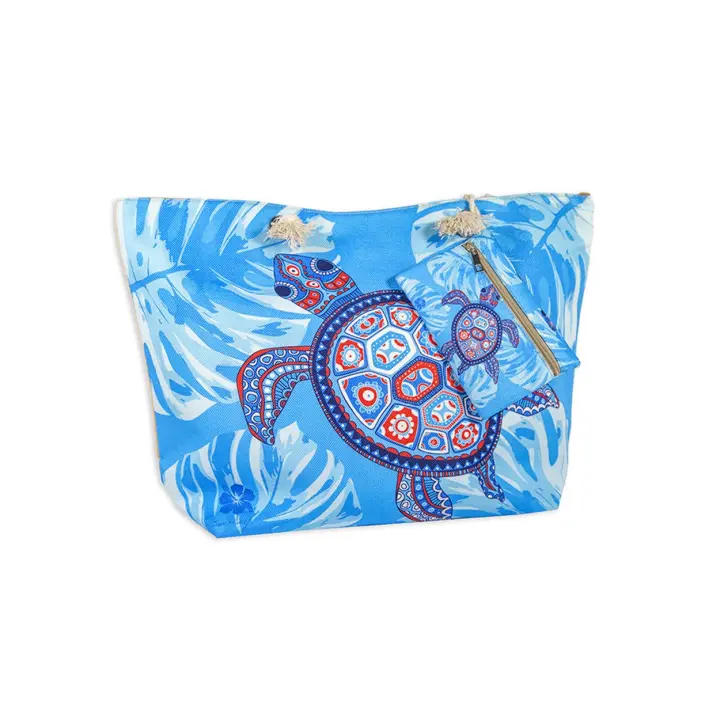 SUN & SURF Bolsa Playa Gran Capacidad con Cremallera 60x40x20cm y monedero a conjunto. Capazo Playa Verano. Asas Cuerda de Hombro. Bolsillos Interiores Cremallera - 1