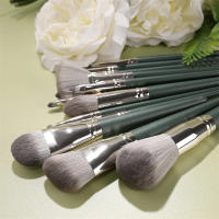 Conjunto de 14 brochas de maquillaje de lujo - Brochas profesionales de felpa verde para detalles completos de rostro y ojos - Ideal para base, contorno y difuminado - details 3