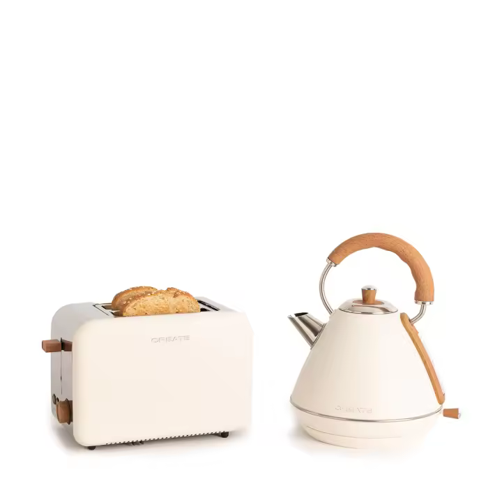 CREATE - Tostadora pequeña  para rebanadas anchas +  Hervidor de agua 1.7 L - PACK TOAST RETRO + KETTLE RETRO - 1
