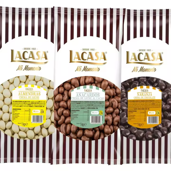 Lacasa Pack 3kg de bolas: Almendra con chocolate Blanco,Anacardo leche, de naranja con chocolate Negro - 1