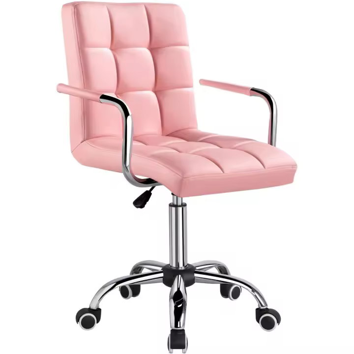 Silla de Oficina con Ruedas Giratorias Silla de Ordenador Ajustable en Altura con Asiento Acolchado Giratorio Silla de Escritorio de Polipiel Carga MAX 120Kg con Respaldo Rosa - 1