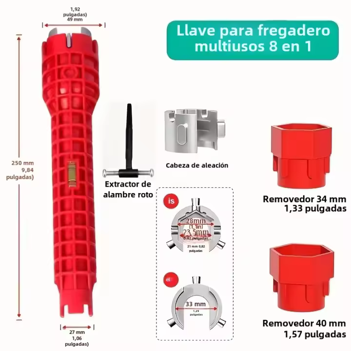 Juego De Llaves Multifuncional 8 En 1 Para Baño Instalación De Grifos Y Estercas Válvula De Ángulo Tapa De Agua Calentador Herramienta De Reparación Universal Para Plomería - 1