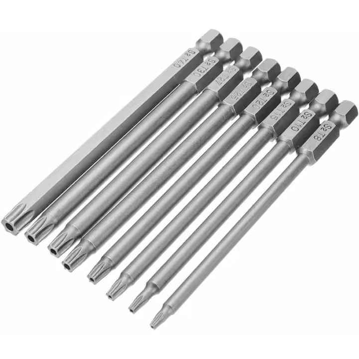 Portapuntas de destornillador Juego de destornilladores Torx de acero con cabeza magnética Vástago hexagonal de seguridad T8-T40 S2 100 mm 6,35 mm (1/4) 8 piezas Girasol - 1