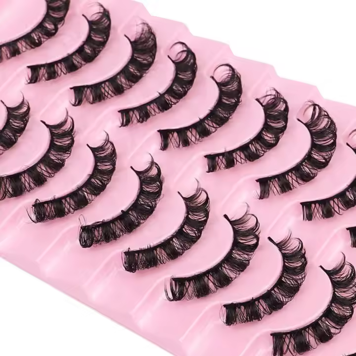 Pestañas postizas rusas en tiras, rizadas, naturales y esponjosas, con efecto ojo de gato, que parecen extensiones de pestañas, pestañas de visón sintético con efecto 3D (paquete de 10 pares) - 1