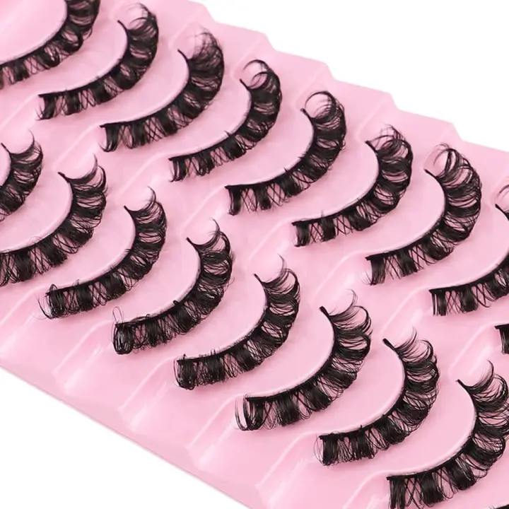 Pestañas postizas rusas en tiras, rizadas, naturales y esponjosas, con efecto ojo de gato, que parecen extensiones de pestañas, pestañas de visón sintético con efecto 3D (paquete de 10 pares) - 1