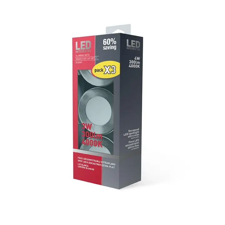 ORION91 PACK 6 FOCOS LED EMPO.EXTRAPL.RED.ALUM.MATE 3W 300lm DIAM85 120º 4000K 25000H - 1