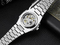 Reloj Mecánico Para Hombre Resistente Al Agua De Acero Inoxidable Con Reserva De Energía Y Movimiento Automático Skeleton Cuadrado Regalo - details 11