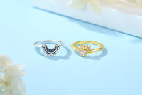 Anillo De Plata Original Para Mujer Con Estrellas Luna Sol Cristal Oro Pila De Anillos De Boda Aniversario Regalo Joyería - details 1