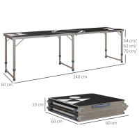 Outsunny Mesa Portátil con Patas de Aluminio Mesa de Beer Pong Plegable con Altura Ajustable en 3 Niveles para Jardín Barbacoa 240x60x54-70 cm Negro y Plata - details 2