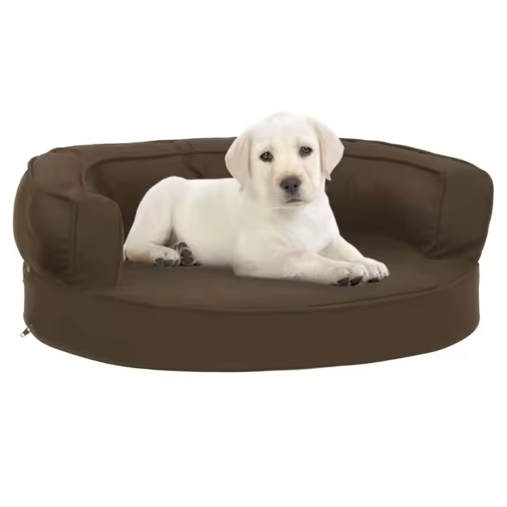 vidaXL Colchón de cama de perro ergonómico aspecto lino marrón 60x42cm - 1