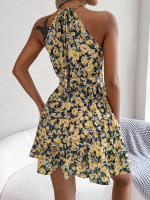 Vestido De Verano Casual Para Mujer Con Estampado Floral Y Volantes Estilo Halter Largo Mini Polyester Slim Fit Y Flare - details 18