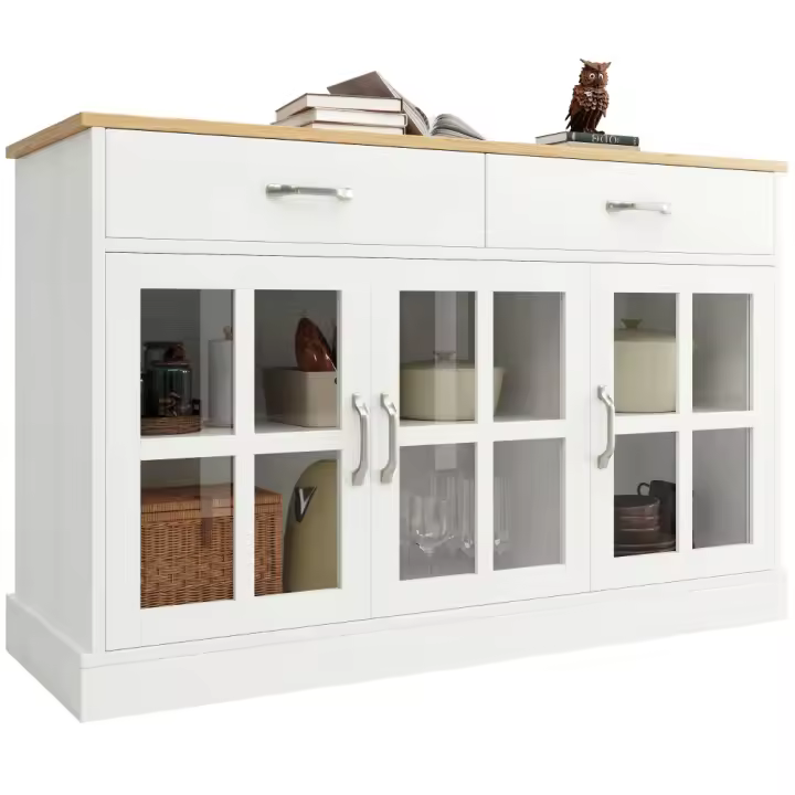 Gabinete de Cocina (120 × 40 × 84cm), Gabinete para Destink, Gabinete para Cocina, Comedor y Sala de Estar, Aparador Moderno, Gabinete Lateral with Espacio de Almacenamiento, vintage de Gabinete de Vidrio, Antiinclination, Negro - 1