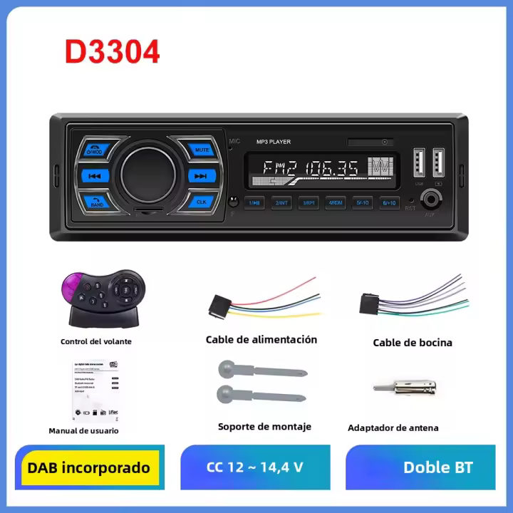 Podofo Radio De Coche In-Dash 1DIN MP3 Con DAB Y Soporte Bluetooth Reproductor De Música Estéreo 12V Carga Type-C - 1