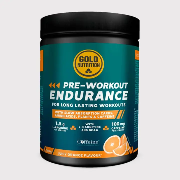 Gold Nutrition - Pre-Workout Endurance - 300 g - Pre-entrenamiento con cafeína -  Sabor: Naranja - 1