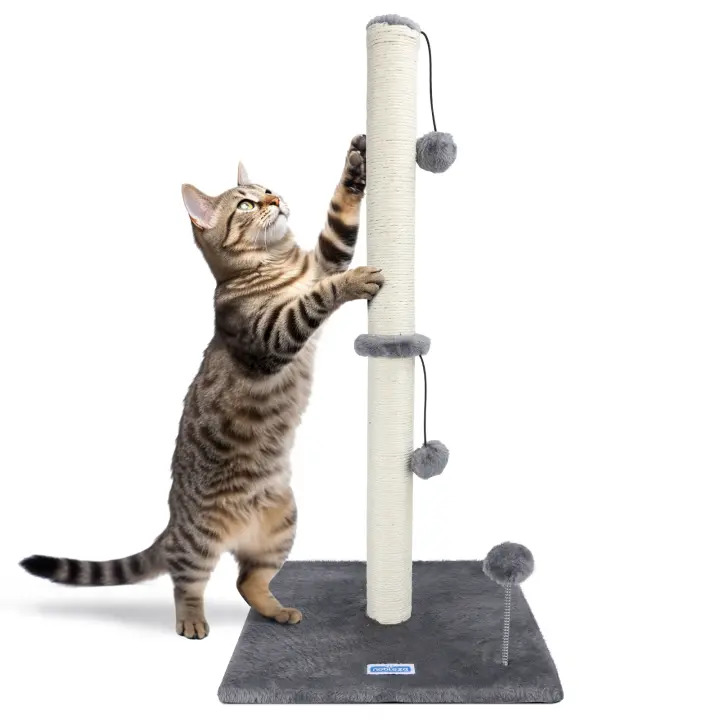 Nobleza - Rascador para Gatos, Altura 80 cm, Poste de Rascador  para Gatos Medianos y Grandes, Base Estable con Bola de Juguete Colgante y Pompón de Muelle Gris - 1