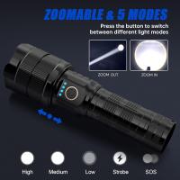 900000 Linternas Led De Alto LúMenes Linterna Led Recargable 3 Modos Zoomable Carga RáPida Ipx6 Impermeable Flash Linterna Potente Luz De Mano Para Acampar Al Aire Librey Regalo Negro - details 3